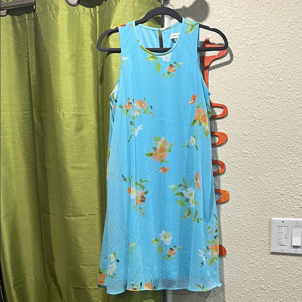 Calvin Klein Light Blue Floral Sleeveless Midi Dress